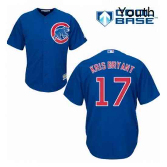 Youth Majestic Chicago Cubs 17 Kris Bryant Authentic Royal Blue Alternate Cool Base MLB Jersey